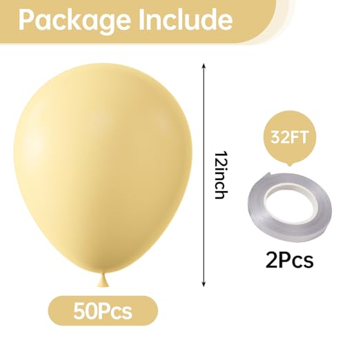 Image of 12 Inch Pastel Yellow Balloons, 50 Pcs Latex Helium Macaron Balloons for Kid's Birthday Party, Baby Shower, Wedding, Graduate Party Decorations