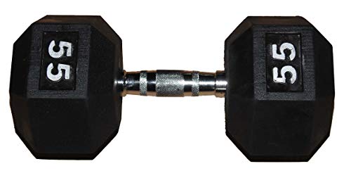 TDS 55lb Rubber Coated Hex Dumbell with Contoured Chrome Handle – Each