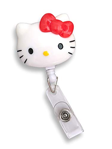 Nenis Cute Cartoon Retractable Badge Reel for ID and Name Tag Holder with Belt Clip (White - Red)