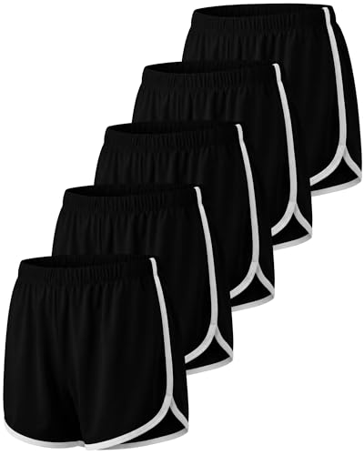 Image of Real Essentials 5 Pack: Girls' Dry-Fit Athletic Dolphin Shorts for Youth Kids Teens Running Gym Sports (Ages 4-16)