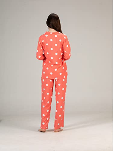 Image of Evolove Women's Cotton Full Sleeves Collared Night Suit Set /Top Pyjama Set Super Soft Comfortable (Nightsuit-Collar-FS-1)