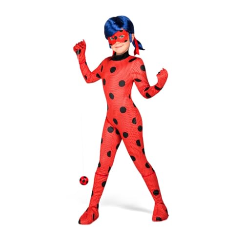 My Other Me - Disfarce para menina Ladybug em vermelho e preto com macacão, luvas, cobre-botas, anti-face, peruca, eu-yo e brincos tamanho 9-11 anos. Perfeito para festas de aventura e fantasia