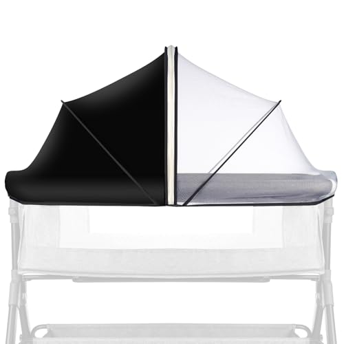 Bassinet Net Cover for Baby to Keep Insects/Bugs/Cats Out Mosquito Net for Bassinet to Block Light with Two-Way Zippers Breathable Mesh Holes Ink-Shadow White