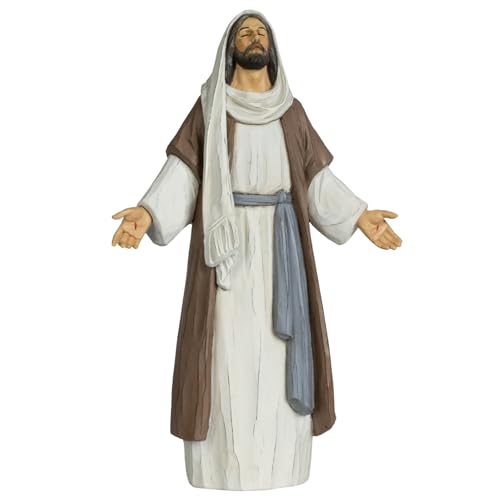 ShineOnAngel Jesus Christ Statue with Open Arms, Hand Painted Saint Statue Religious Modern Home Decor, Christian Jesus Figurines Religious Gift 12in