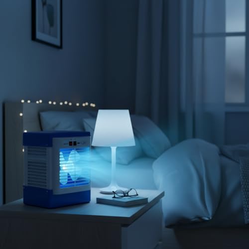 Image of Drumstone (𝐄𝐱𝐥𝐮𝐬𝐢𝐯𝐞 𝟐𝟎 𝐘𝐞𝐚𝐫𝐬 𝐰𝐚𝐫𝐫𝐚𝐧𝐭𝐲) Rechargeable Portable Mini Air Cooler with USB Desk Cooling Fan Battery Backup 3-Speed Quiet Evaporative Room Cooling