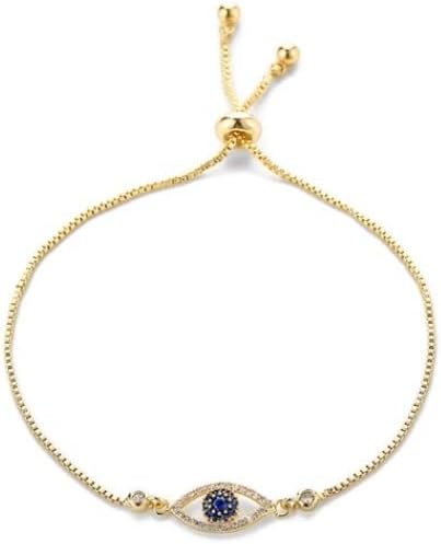 Collarpulseraaretes de ojo azul (juego o una sola pieza) chapado en plata o oro, cadena extensible de aro de cristal con ojos de circonita cúbica,