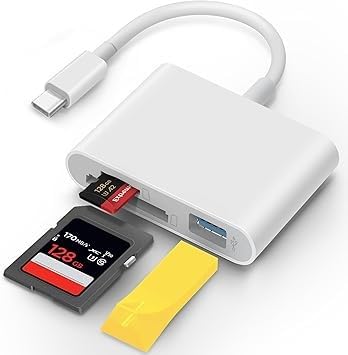 USB-C SD/TF MicroSD + USB 3.0 Card Reader, 3-in-1 Type C Memory Card Adapter for iPhone 16 Pro Max, 2022-2016 MacBook Pro 15/16, M1 M2 Mac Air/iPad Pro, for Samsung Galaxy, for Google Pixel