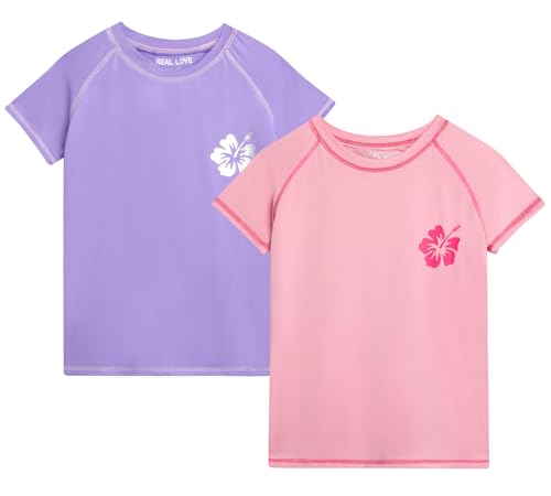Image of Real Love Toddler Girls Rash Guard - 2 Pack Quick Dry Sun Protection Swim Shirt Girls Short Sleeve Rash Guard Kids (2T-16)