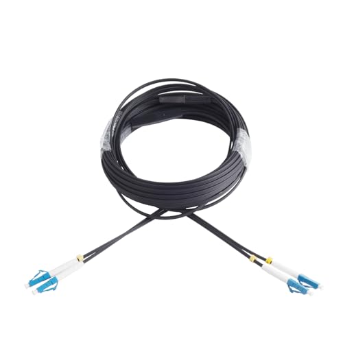 Image of WSOLDMA 30M Fiber Optic Cable Outdoor LC/UPC to LC/UPC OS2 Singlemode Duplex 9/125μm Patch Cord, Black (30m/98.43ft)