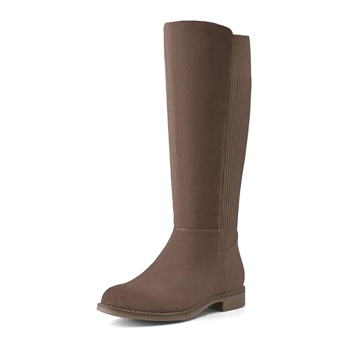 Image of Shoe'N Tale Women's Knee High Boots Flat Low Heel Stretchy Round Toe with Side Zipper