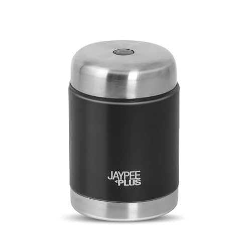 Image of Jaypee Plus Nutri Jar Stainless Steel Vacuum Insulated Food Jar With Bag & Spoon|Hot And Cold Thermal Flask|Double Walled Scratch Resistant Ideal for Office, School, Gym & Travelling | 400 ml, Black