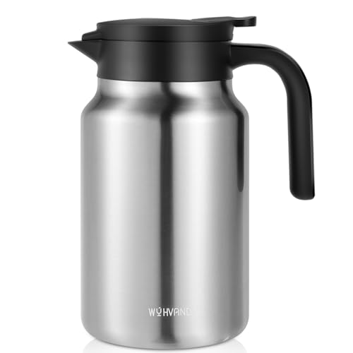 Image of Insulated Coffee Carafe, 51 oz, Keeps Hot for 12H, Silver | Thermal Carafe, One-Hand Pour, Leakproof Lid, Anti-Slip Base for Personal Use