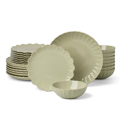 Image of Lenox French Perle Scallop Matcha Stoneware 24-Piece Dinnerware Set for 8