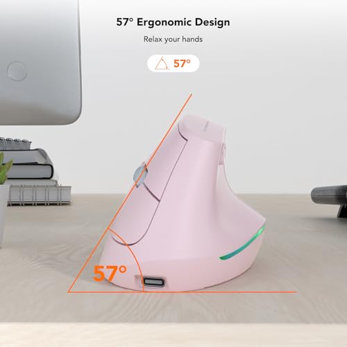 Image of KYSONA Wireless Ergonomic Mouse, Vertical Mouse, Bluetooth Ergo Mouse, Quiet Click, 5 Level Adjustable DPI(800 /1200 /2400 /2400 /4000), Rechargeable 2.4G Mice Computer, PC, Mac, Laptop, Pink