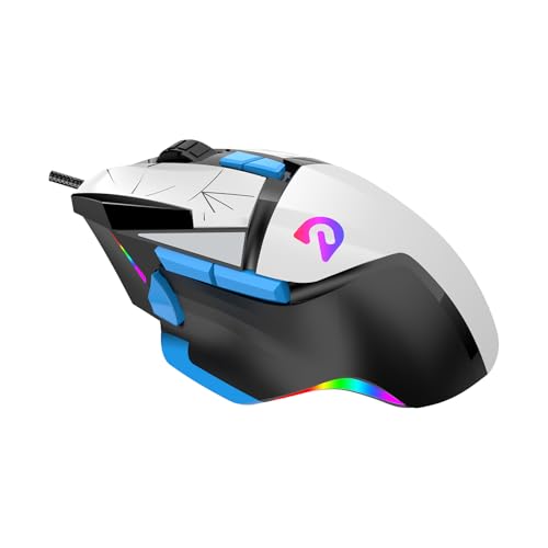 Souris de jeu filaire RVB blanche ergonomique avec capteur optique 7200 DPI et 8 boutons