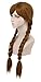 yuehong Long Brown Double Tail Braided Wigs Anime Cosplay Wig Heat Resistant Synthetic Fibers Soft Durable Breathable Costume Hair
