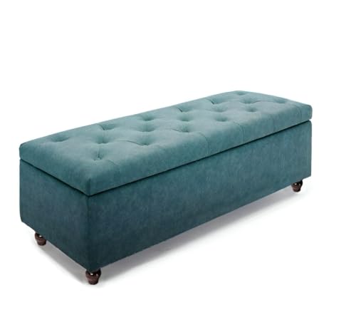 Image of LEGACY OF COMFORT Captain 2 Seater Sofa Ottoman Bench with Storage Velvet Fabric Ottoman Bench for Living Room Bedroom & Entryways (Sea Green)