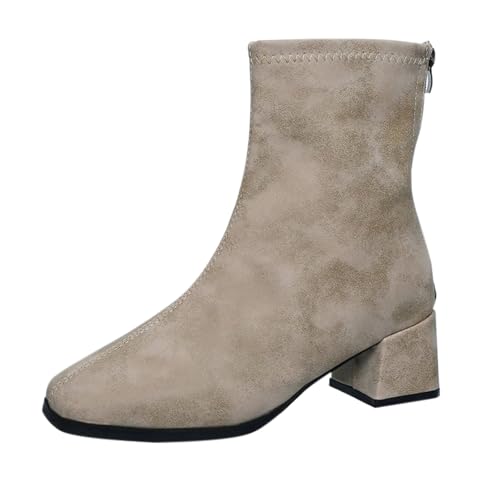 Botas de agua de primavera para mujer, tacón grueso, con cremallera, talla grande, cabeza cuadrada, versátiles, elásticas, delgadas, de tacón alto, botas de tobillo cortas 2026, zapatos de mujer