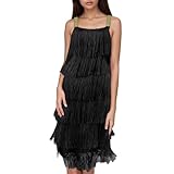 Vestido de los años 20 para mujer, estilo vintage, con lentejuelas, con flecos, tirantes finos, sexy, corto, latino, vestido de baile, sólido, elegante, vestido de fiesta, largo hasta la rodilla