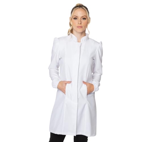 Jaleco Feminino Elastano Two Way Punho Gola Padre com Botão (BRANCO, M)