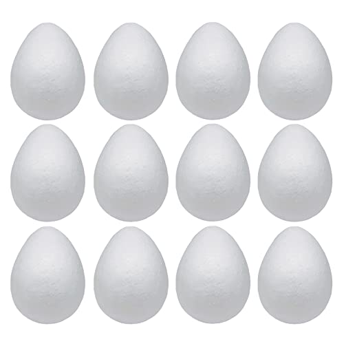 Crafjie Foam Eggs 12pcs 4.72 Inch (12cm) White Craft Polystyrene Eggs Smooth for Spring Easter Halloween Christmas Holiday Crafts Making Handmade DIY Painting School Projects