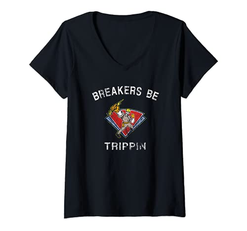 Womens Breakers Be Trippin Electrician HVAC Humor V-Neck T-Shirt, Black