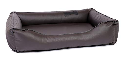 CopcoPet Hundebett Grosse Hunde XL – Waschbares Hundekissen 【Kunstleder】 Hundekorb aus Kunstleder - Formstabiles Hundesofa - Hundekörbchen mit Rand für Hunde, Dog Bed Braun 110x90 cm