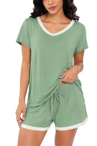 Image of Joyaria Cooling Pajamas Bamboo Viscose Women Short Sleeve V Neck PJ Shorts Set