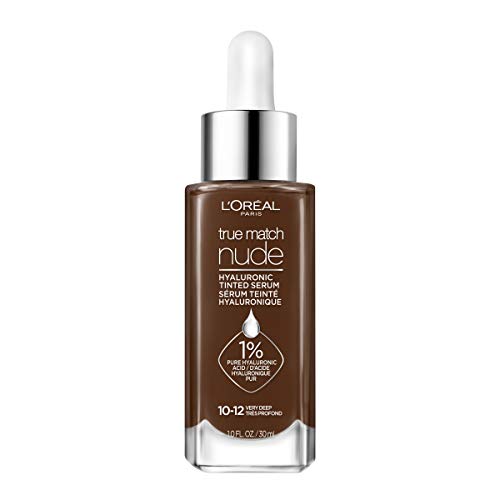 L'Oreal Paris True Match Nude Hyaluronic Tinted Serum Foundation with 1% Hyaluronic acid, Very Deep 10-12, 1 fl. oz.