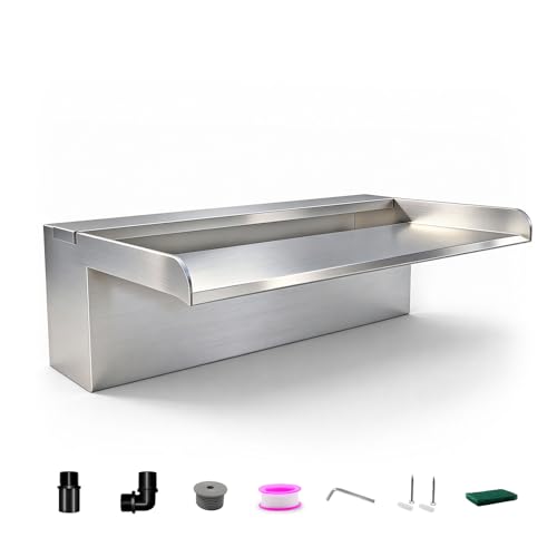LONGRUNNEW Kit avec lame de cascade pour étang, fontaine de 30 cm en acier inoxydable avec...