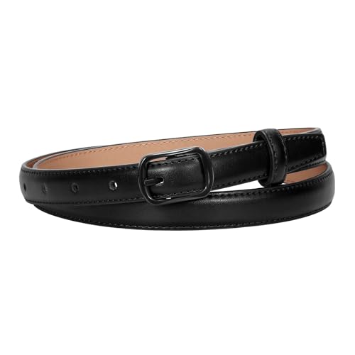 XZQTIVE Black Skinny Belt for Women Jeans Thin Leather Waist Belts With Black Metal Prong Buckle