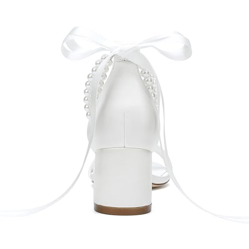 Women's Low Block Chunky Heels Sandals Open Toe Pearls Wedding Heels for Bride Heeled Party Dress Pump Shoes2