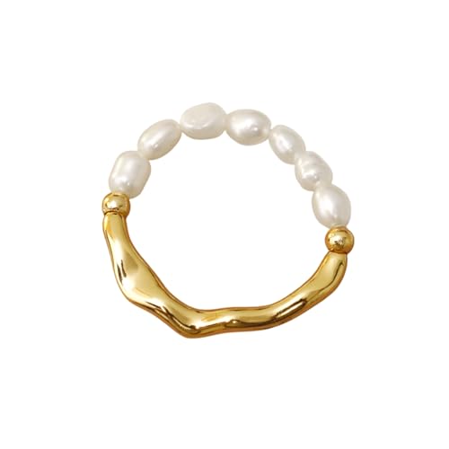 Pearl Stretchy Ring, Natural Irregular Pearls Beaded Ring for Women, Delicate Elegant pearl Ring for Minimalist Stacking Style Jewelry, Metal, metal