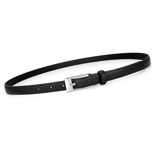 VONMELLI Thin Belts for Women Skinny Leather Belt Women for Dress Jeans Fashion Waist Belt with Sliver Buckle