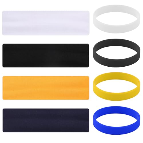 4 Piezas Diademas Deportivas y 4 Piezas Pulseras Deportivas, Que Absorben la Humedad Bandas Elásticas para el Sudor para Mujeres Hombres Entrenamiento Yoga Correr Atletismo Ciclismo (Color 2)