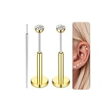 Gotumo 16G Flat Back Earrings Stud Titanium Threadless Nose Rings Tragus Labret Cartilage Lip Medusa Conch...
