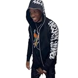 CHOUX Sweat à capuche punk gothique imprimé lettres hommes entièrement zippé sweat à capuche femme unisexe nouveau-642-noir-L