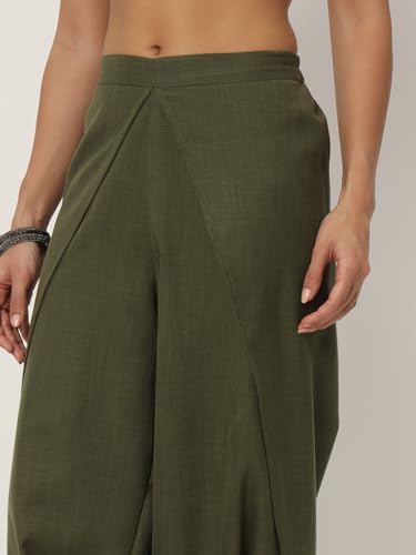 Image of 9rasa Women's Cotton Solid Harem Dhoti Pants for Casual FusionWear Workwear