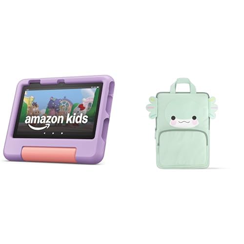 Amazon Fire 7 Kids Tablet Sleeve Bundle — Bundle includes Amazon Fire 7 Kids tablet, 16GB, Purple & Axolotl Carrying Case