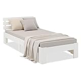 Homestyle4u Bett 90x200 mit Lattenrost Weiß Einzelbett Holzbett 90x200 Kiefer Jugendbett Kinderbett Gästebett Bettgestell Massivholz | Artikel 2190