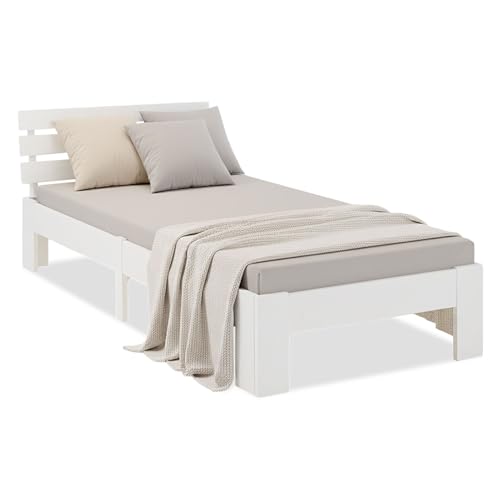 Homestyle4u Bett 90x200 mit Lattenrost Weiß Einzelbett Holzbett 90x200 Kiefer Jugendbett Kinderbett Gästebett Bettgestell Massivholz | Artikel 2190 Homestyle4u Bett 90x200 mit Lattenrost Weiß Einzelbett Holzbett 90x200 Kiefer Jugendbett Kinderbett Gästebett Bettgestell Massivholz | Artikel 2190