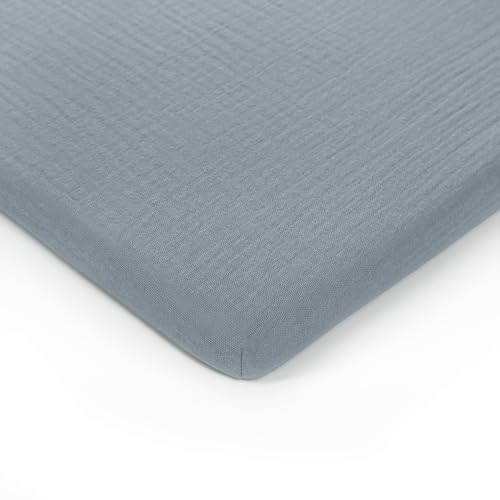 Image of Comfy Cubs Muslin Bassinet Sheet - 100% Soft Cotton Fabric, Breathable & Gentle for Baby’s Sensitive Skin - Universal Fit with Secure Elastic Edging, Gift-Ready Packaging - Pacific Blue