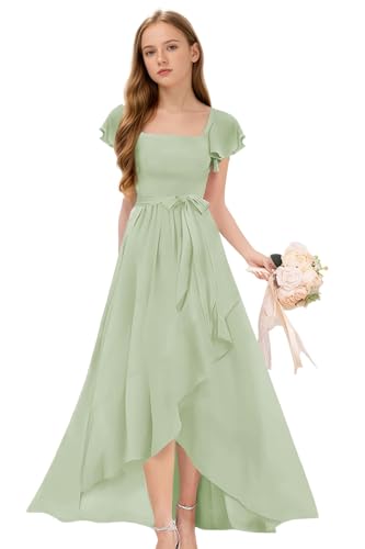 Junior Bridesmaid Dresses for Teen Girls Short Sleeves Chiffon Flower Girl Dress Girls Wedding Party Pageant Gowns4