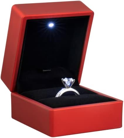 Noble Ring Box with Light - Unique LED Engagement Ring Box for Proposal Ring or Special Occasions (Red)