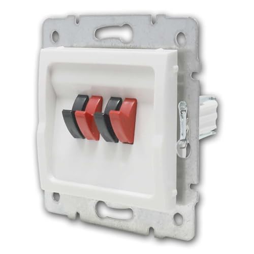 LOGI 2-fach Lautsprecherdose, Doppel-Anschlussdose mit Klipp-Fix-System, weiß glänzend, ohne Rahmen, Schraubklemmen, passend für eine Montagedose Ø60mm