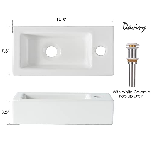 Davivy 14.5'' X 7.3'' Bathroom Corner Sink With Pop Up Drain And Installation Kit, Mini Wall Mount Corner Sink,White Vessel Sink,Mini Bathroom Sink,Mini Rv Sink,Small Sinks For Tiny Bathrooms #TOP2