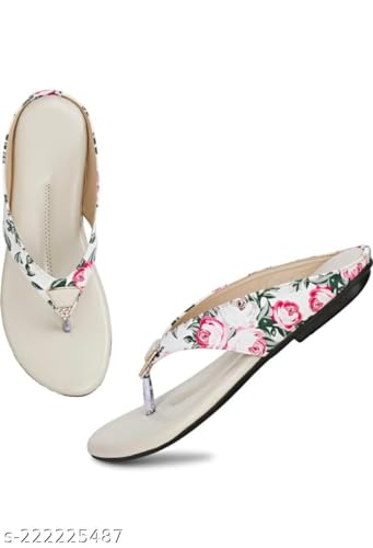 Image of KM Footwear Women and Girls Fashion Flats Sandals Fashion Casual Stylish Decent Trendy Flower Printed Sandals Slippers Footwear Chappal