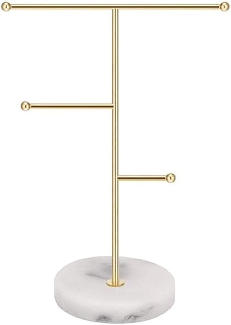 Nordic Jewellery Stand with Marble Base Necklace Display Holder Rack T-Bar Metal Hanging Pendant Earrings Organiser Tree Marble Base Jewellery Stand Rack with GHBOTTOM