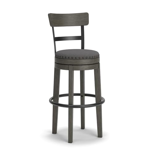 Signature Design by Ashley Caitbrook Casual Farmhouse Tall Upholstered Swivel Barstool, Nailhead Trim, Solid Wood, 30" H, Gray
