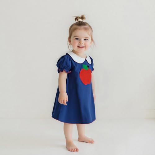Kids Toddler Girl Back to School Outfit Apple Embroidery Short Sleeve Smocked Dress Kindergarten Preschool Clothes2